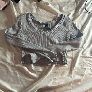 Gray Ribbed Long Sleeve Top